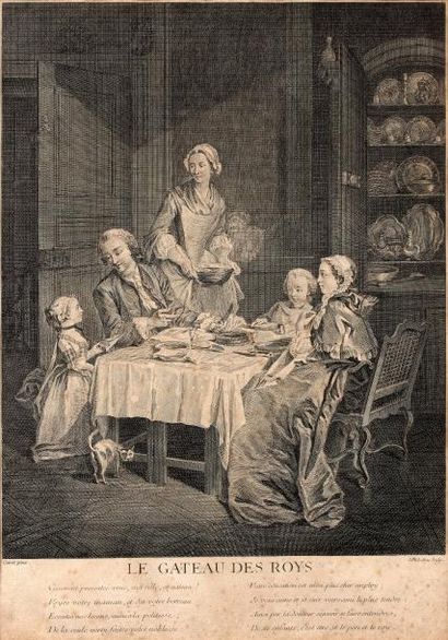 Jacques Philippe LEBAS (1707-1783) - Le gâteau des Roys - Gravure - 37 x 26 cm -...