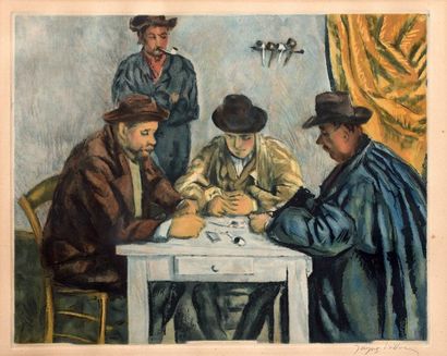 Jacques VILLON (1875-1963) Les joueurs de cartes, d'après Cézanne - Aquatinte en...