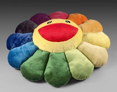 Takashi MURAKAMI (1962) Flower cushion Rainbow - Textile, coussin édité par Kaikai...