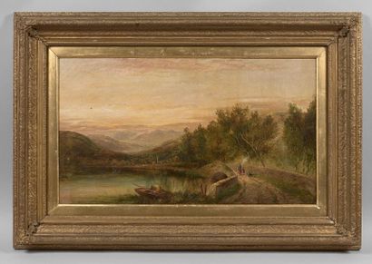Georges Cole (1810-1883) Paysage animé - Huile sur toile signée en bas à gauche -...