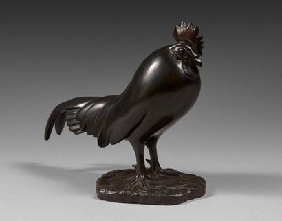 François POMPON (1855-1933) Le coq dormant - Bronze à patine noire signé sur la terrasse...