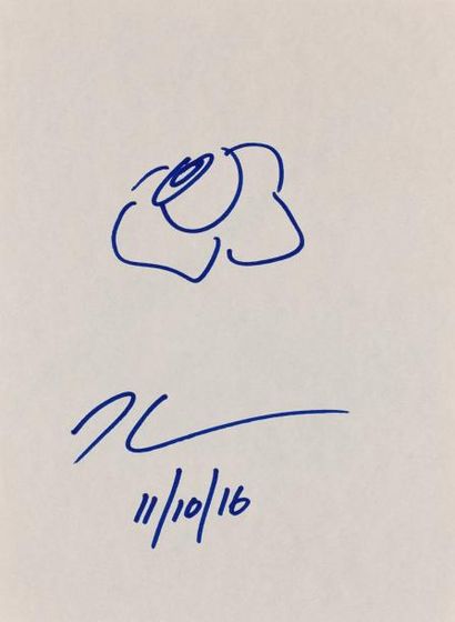 Jeff KOONS ( né en 1955) Flower - Dessin au feutre bleu monogrammé et daté 11/10/16...