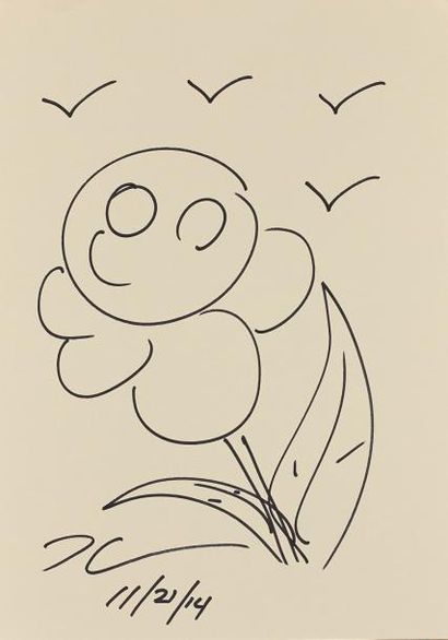 Jeff KOONS ( né en 1955) Tulip and birds - Dessin au feutre noir monogrammé et daté...