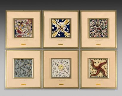 Salvador DALI (1904-1989) - Ensemble de 6 carreaux de céramiques encadrés, 1954 signés...