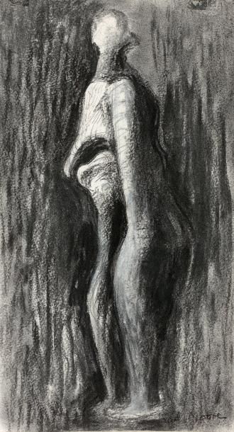 Henry Moore (1898-1986) Standing wood figure, 1982 - Fusain, crayon, stylo à bille...