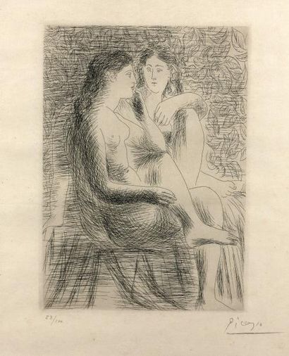 PABLO PICASSO (1881 - 1973) Deux nus assis, 1930 - Eau forte signée au crayon dans...