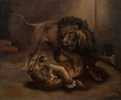Antoine Louis Barye (1796-1875) Antoine Louis BARYE (1796-1875) - Couple de lions...