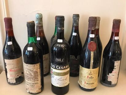 null Lot de 9 bouteilles diverses de vins italiens dont Amarone Bolla Montepulciano...