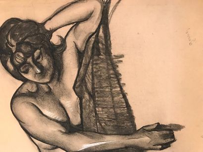 null Paul Elie GERNEZ (1888-1948) - Femme allongée - Dessin au fusain signée en bas...
