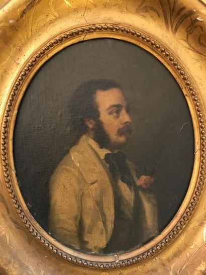 null Ecole française du XIXème siècle - Portrait d'homme aux favoris et à la moustache...