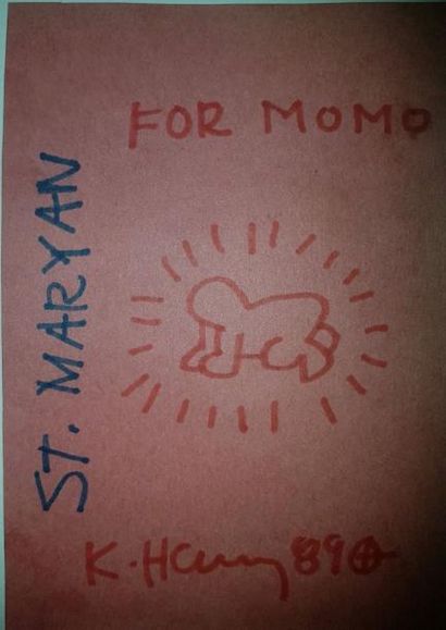 Keith Haring (1958-1990) Keith HARING (1958-1990) - St Maryan "For Momo" dessin signé...