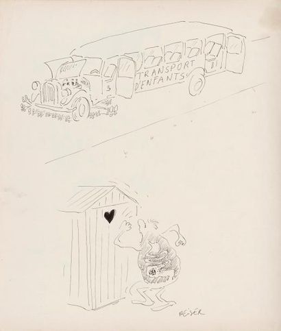 REISER (1941-1983) - REISER (1941-1983) - Transport d enfants - Feutre sur papier...