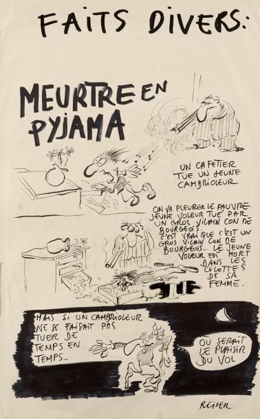 REISER (1941-1983) - REISER (1941-1983) - Meurtre en pyjama - Feutre sur papier blanc...
