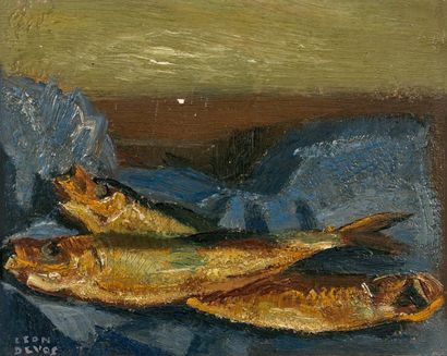 Léon DEVOS (1897-1974)- Léon DEVOS - Nature morte aux poissons - Huile sur panneau...