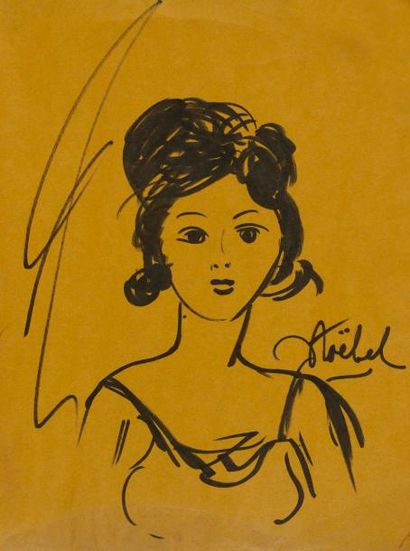 Edgar STOEBEL Edgar STOEBEL (1909-2001) - Buste de femme - Dessin - 30 x 22 cm