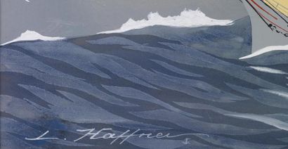 Léon HAFFNER Léon HAFFNER (1881-1972) - Voilier en mer - Aquarelle, signée en bas...