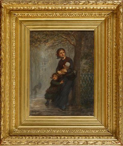 Antony SERRES Antony SERRES (1828-1898) - Femme enfant et nourrison sous la tempête...