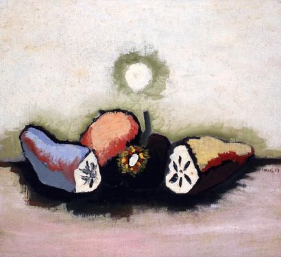 Jean LURCAT Jean LURCAT (1892-1966) - Trois fruits coupés, 1927 - Huile sur toile...