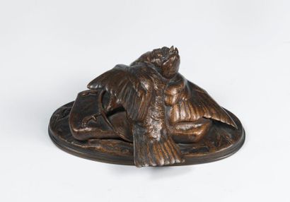 null Anonyme - Oiseau pris au piège - Bronze à patine brune - 9,5 x 20 x 10 cm
