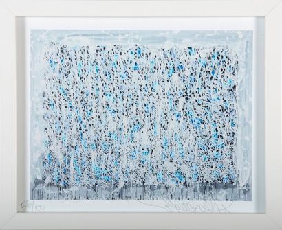 JONONE JONONE (Né en 1963) - Composition -Estampe gris bleu et blanc - Signée en...