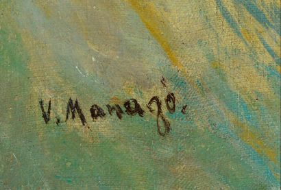 Vincent MANAGO Vincent MANAGO (1880-1936) - Charge d'une armée de bédoins à dromadaires...
