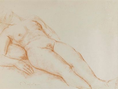 Charles DESPIAU Charles DESPIAU (1874-1946) - Femme nue étendue - Dessin à la sangine...