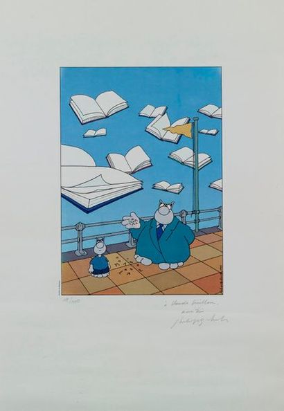 PHILIPPE GELUCK Philippe GELUCK (1954) - Le chat - Estampe dédicacée et signée au...