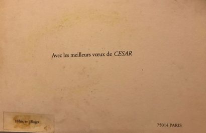 CÉSAR CESAR - Autorportrait - Dessin à la plume et rehauts d'aquarelle sur une carte...