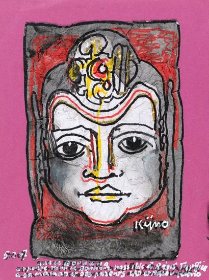 Ladislas KIJNO Ladislas KIJNO - Portrait de Bouddha - Technique mixte sur papier...