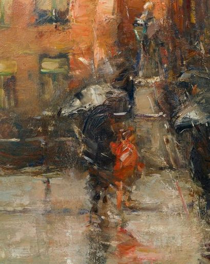 MARCEL PIRE Marcel PIRE (1913-1981) - Scène citadine sous la pluie - Huile sur toile...