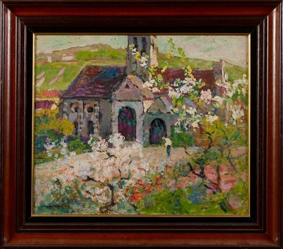 Victor Charreton Victor CHARRETON (1864-1936) - La petite église au printemps - Huile...