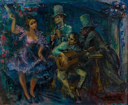 Pedro CREIXAMS Pedro CREIXAMS (1893-1965) - Scène de cabaret - Huile sur toile signée...
