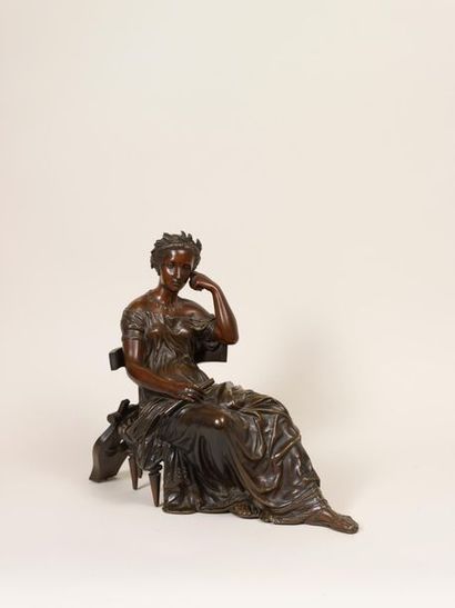 Jean Jules SALMSON Jean Jules SALMSON (1823-1902) - Jeune femme pensive assise sur...