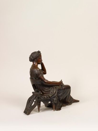 Jean Jules SALMSON Jean Jules SALMSON (1823-1902) - Jeune femme pensive assise sur...