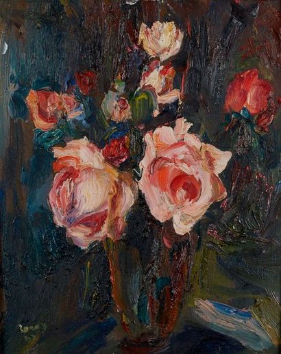 Eugène LEROY Eugène LEROY (1910-2000)- Bouquet - Huile sur carton signée en bas à...
