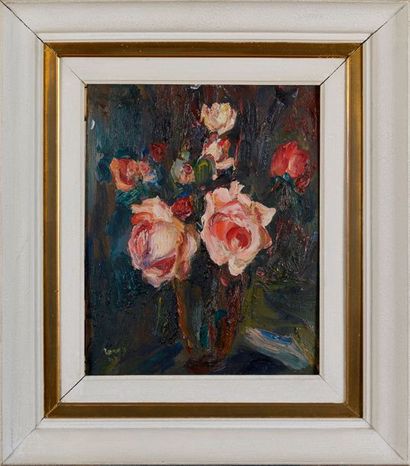 Eugène LEROY Eugène LEROY (1910-2000)- Bouquet - Huile sur carton signée en bas à...