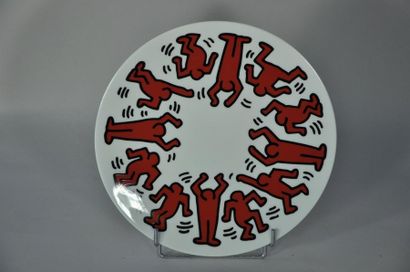 KEITH HARING Keith HARING (1958-1990) - D'après - Red on white - Assiette en porcelaine...