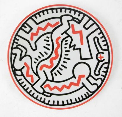 KEITH HARING Keith HARING (1958-1990) - D'après - Personnage rouge et chien - Assiette...