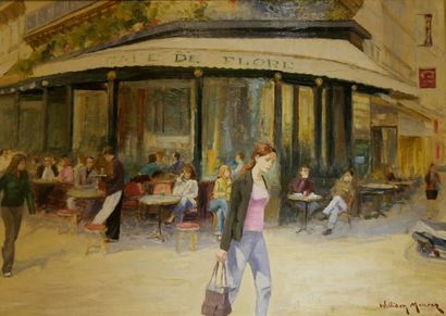 null William MERCIER (XXè), Le café de Flore, Huile sur toile signée en bas à droite,...