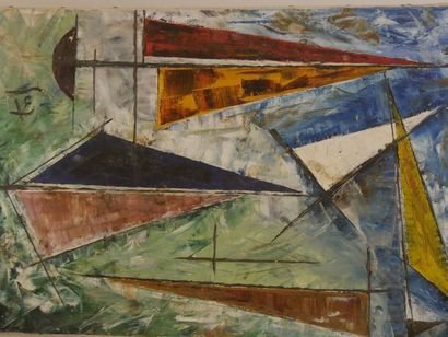 null 193+194 - Ecole Française, Composition abstraite, 55 x 38 cm.