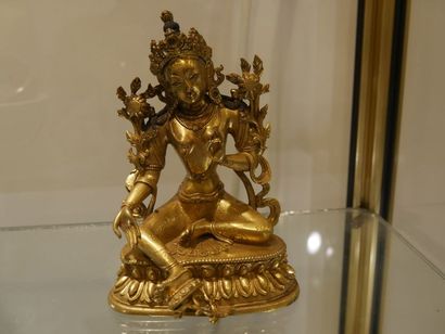 null Bouddha en bronze doré, TIBET, traces de polychromie sur la chevelure