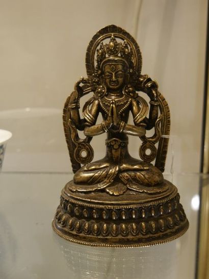 null Bouddha en bronze à patine légérement dorée, TIBET