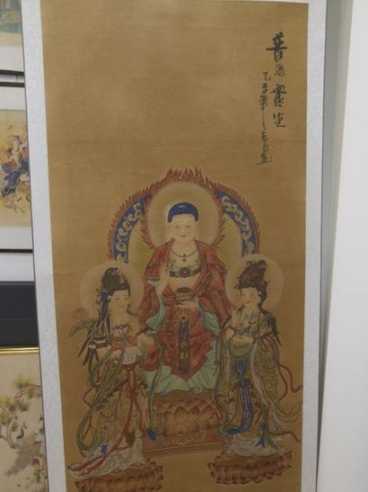 null Ensemble de deux rouleaux CHINE représentant un tigre et un buddha et de kwan...