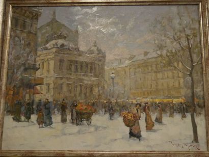 null William MERCIER (XXè), Paris derrière l'opéra, huile sur toile, signée en bas...