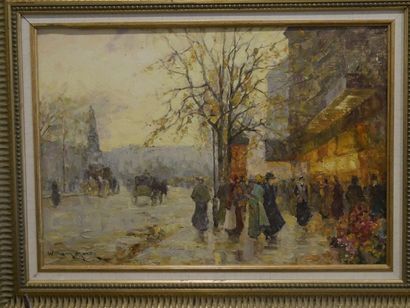null William MERCIER (XXè), Place de la République, huile sur toile signée en bas...