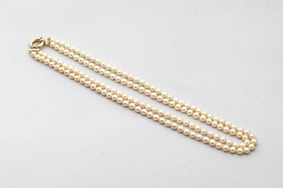 null Collier composé de deux rangs de perles de cultures blanches, fermoir en or...
