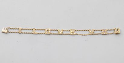 null Bracelet en or jaune 18k composé d’une double chaîne encadrant les lettres «I...