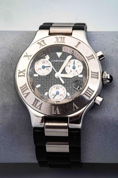 null CARTIER Chronoscaph 21. Montre bracelet chronographe avec boitier de forme ronde...