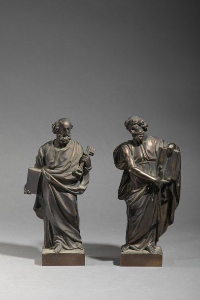 null Ecole Italienne,XVIIIème, Saint Pierre et Saint Paul, Deux bronzes en pendant...