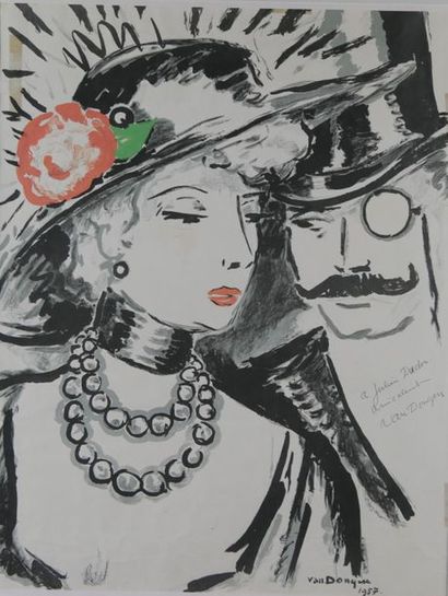null Kees VAN DONGEN (1877-1968), Couple d’élégants, 1957, Lithographie signée et...